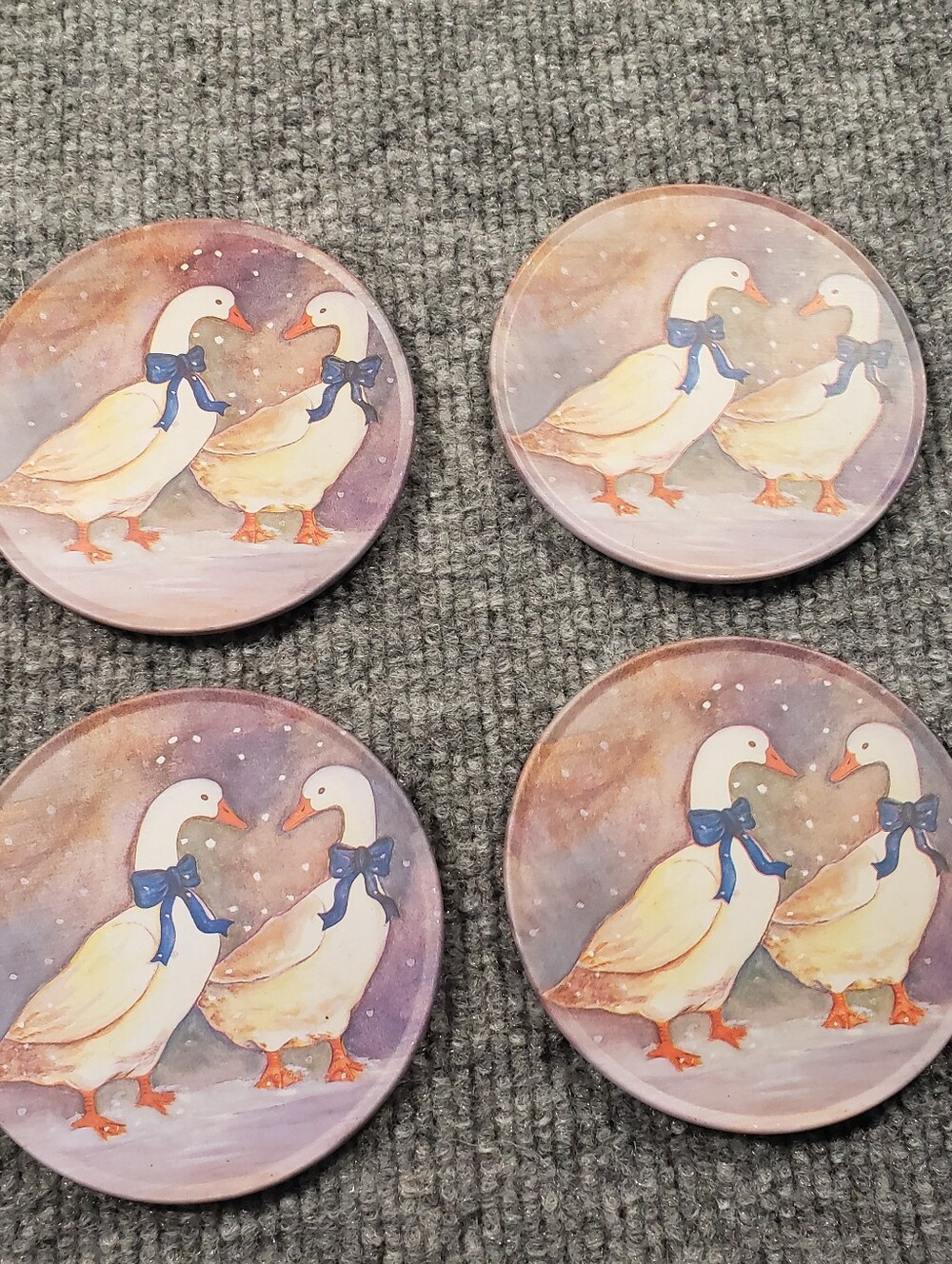 WINTER GEESE COASTER SET OF 4 WITH METAL TIN. 1980’s